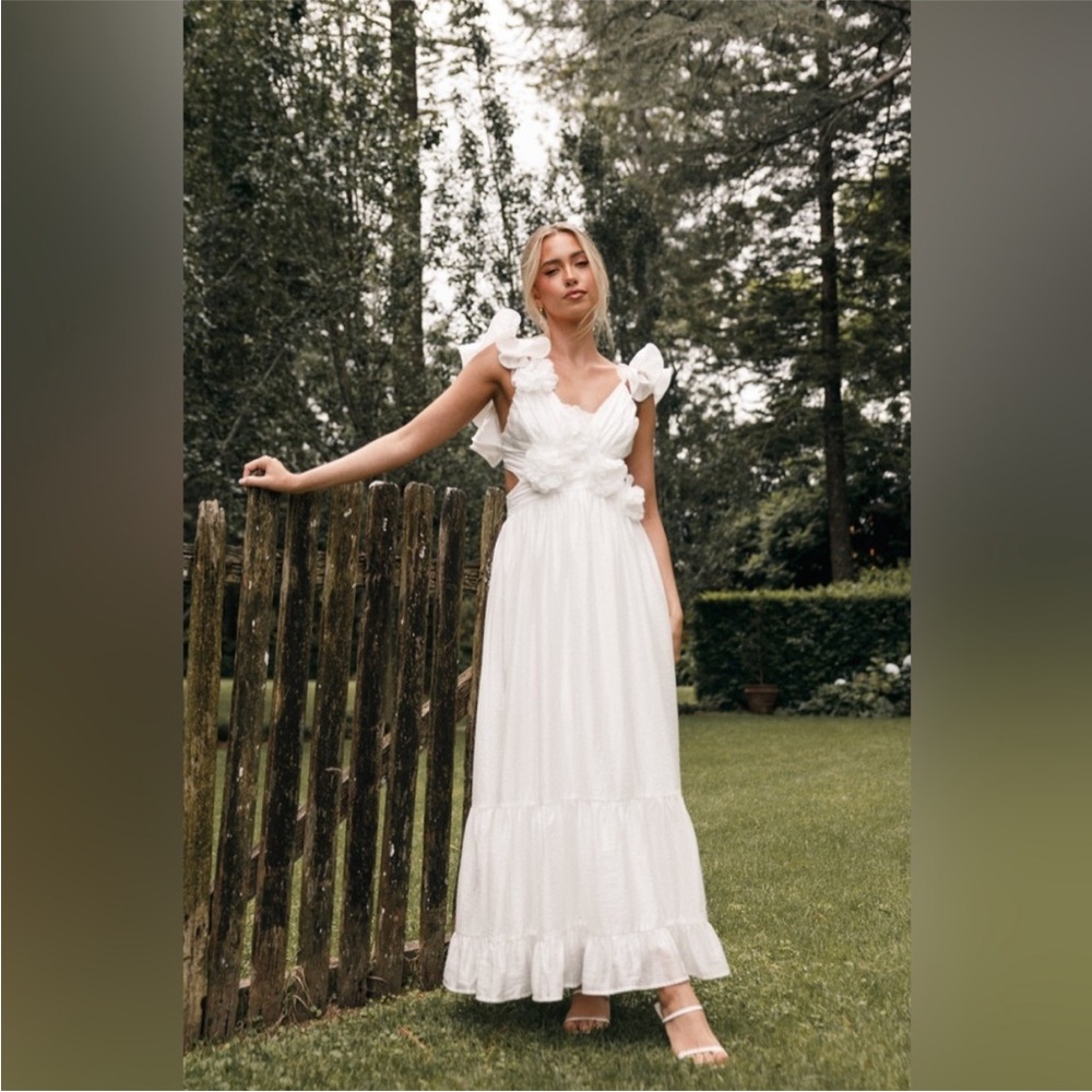 Petal & Pup White Floral-Embellished Maxi Dress